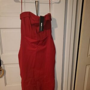 New red strut midi dress